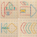 Brinquedo Montessori de Geometria em Madeira – Tabuleiro Educativo com Elásticos Coloridos para Crianças