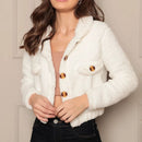 Casaco Feminino de Pelúcia com Botões para Inverno