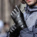 Luva de Couro Impermeável Térmica com Touch para Motoqueiro