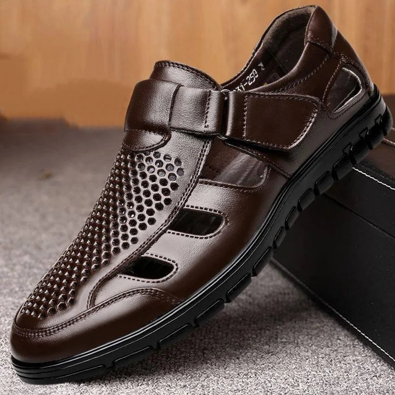 Sandália Masculina Clássica de Couro Respirável
