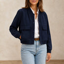 Jaqueta Bomber Feminina Decote V Azul Marinho