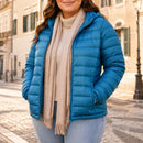 Jaqueta Puffer Feminina Plus Size Azul Lago