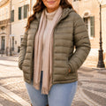 Jaqueta Puffer Feminina Plus Size Caqui