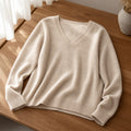 Pulover Feminino Caxemira Decote V Rendado Inverno 1